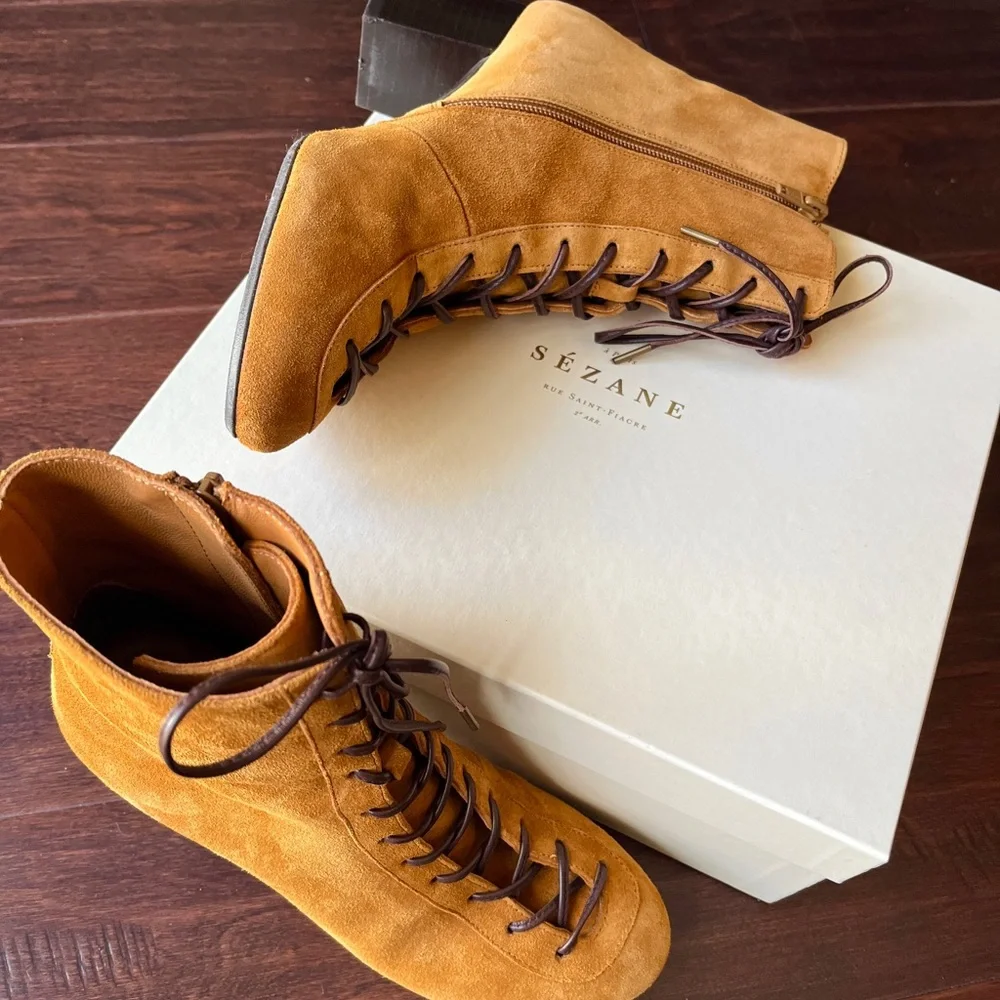 Sezane Sandy Suede Lace-Up Ankle Boots - Picture 2 of 10